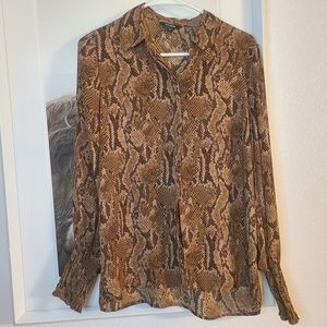 EXPRESS - New- Button Up Collared Snake Print Blouse